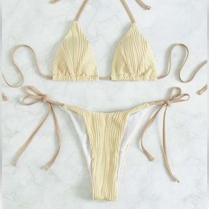 Shein Textured Triangle Tie Side Bikini